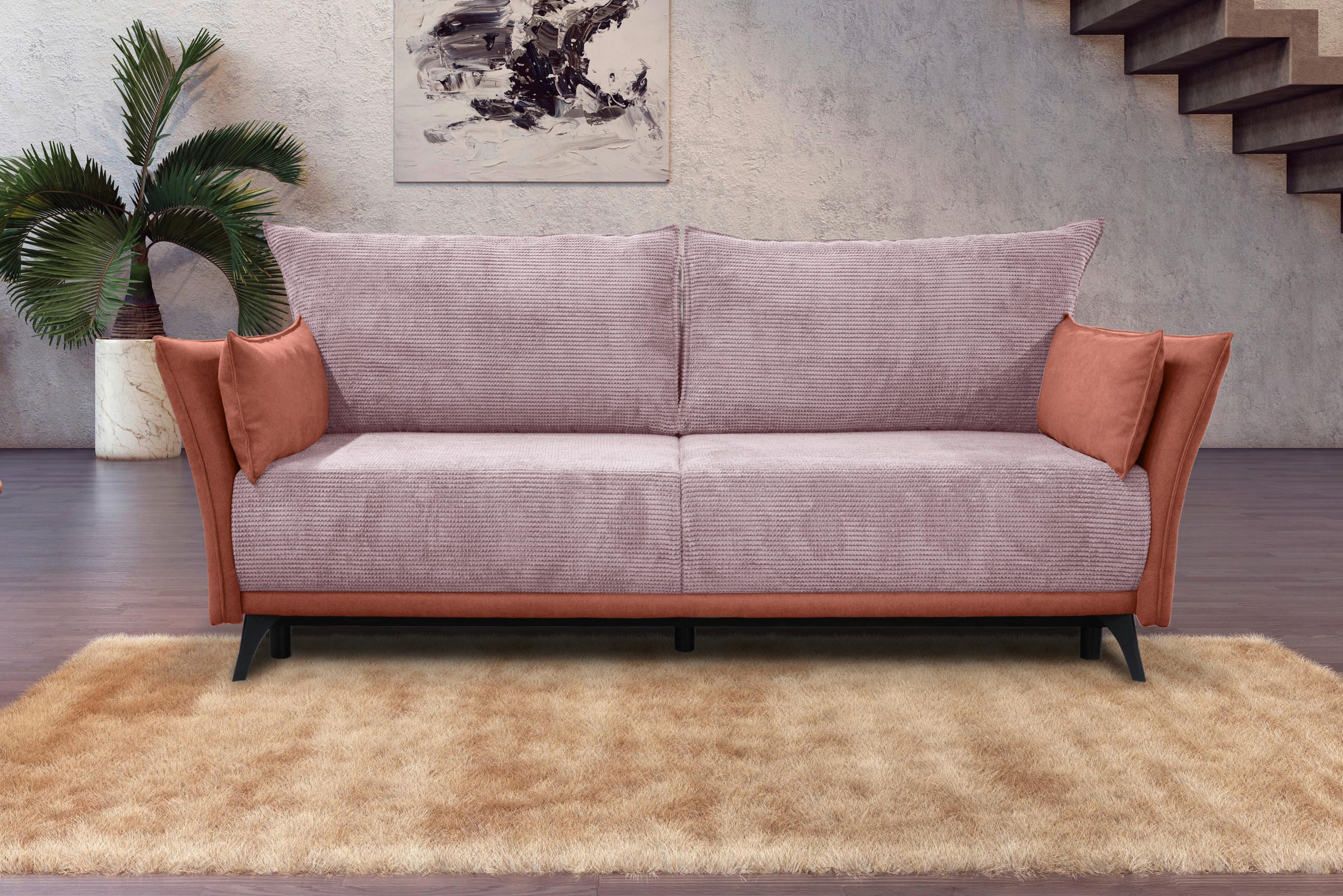 SCHLAFSOFA Cord, Flachgewebe Rosa  - Schwarz/Rosa, KONVENTIONELL, Textil/Metall (223/72/100cm) - Carryhome