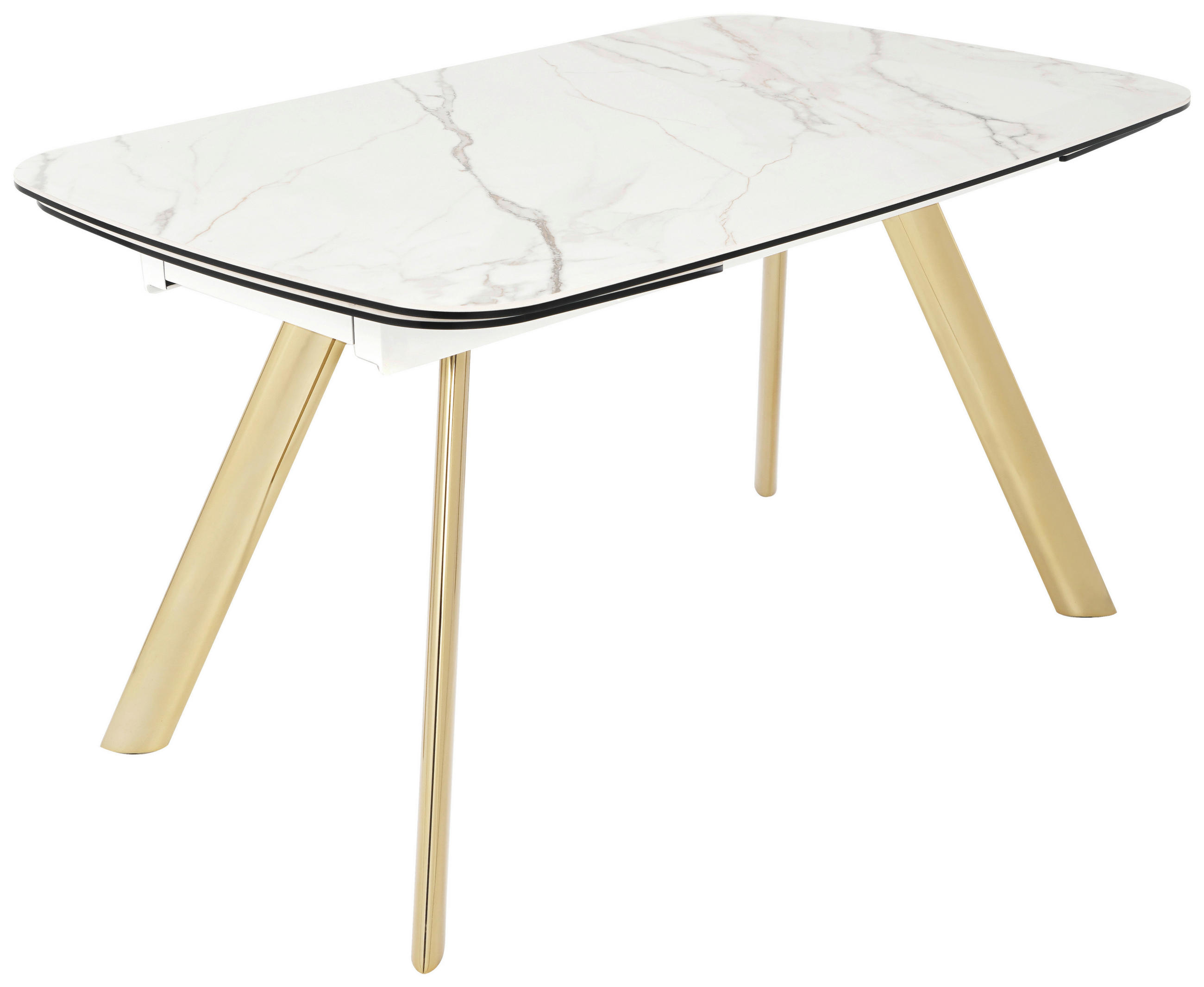 ESSTISCH 140-198/76/89 cm  Metall, Glas, Keramik ausziehbar rechteckig Weiß, Goldfarben  - Goldfarben/Weiß, Design, Glas/Keramik (140-198/76/89cm) - Hom`in