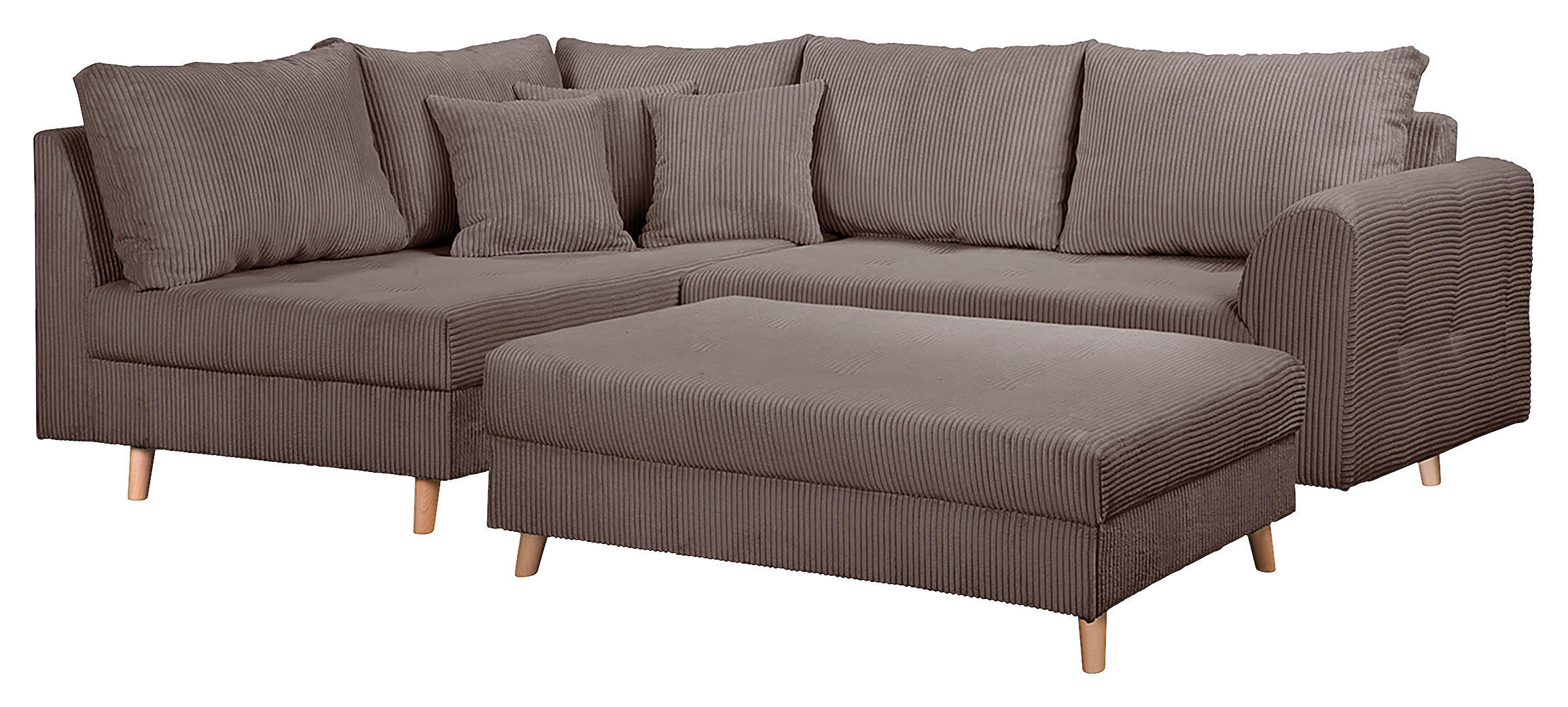ECKSOFA inkl. Hocker Cord Braun  - Naturfarben/Braun, Design, Holz/Textil (161/231cm) - P & B