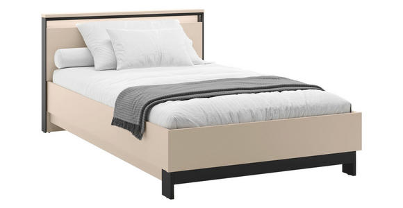 BETT 120/200 cm,  in Schwarz, Beige, Beleuchtung  - Beige/Schwarz, Design, Metall (120/200cm) - Voleo