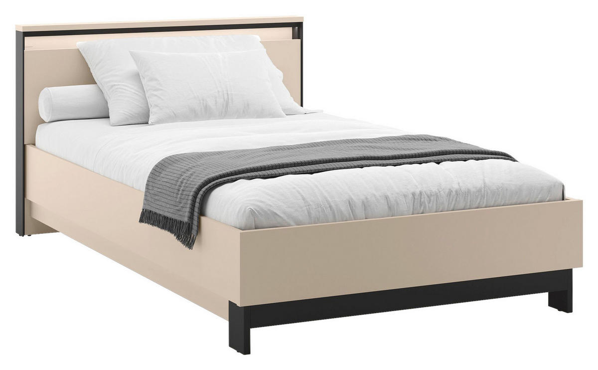 BETT 120/200 cm,  in Schwarz, Beige, Beleuchtung  - Beige/Schwarz, Design, Metall (120/200cm) - Voleo