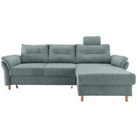 ECKSOFA in Chenille Blau  - Blau/Naturfarben, Modern, Holz/Textil (250/176cm) - Livetastic
