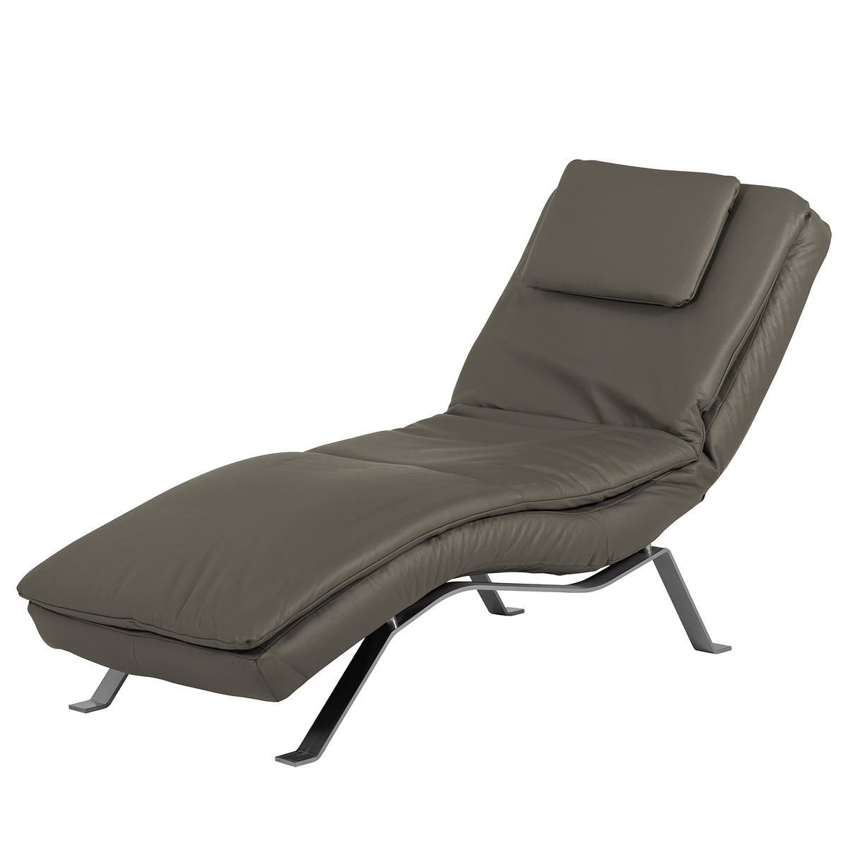 RELAXLIEGE in Echtleder Schlammfarben  - Schlammfarben/Silberfarben, Design, Leder/Metall (65/95/171cm) - Celina Home