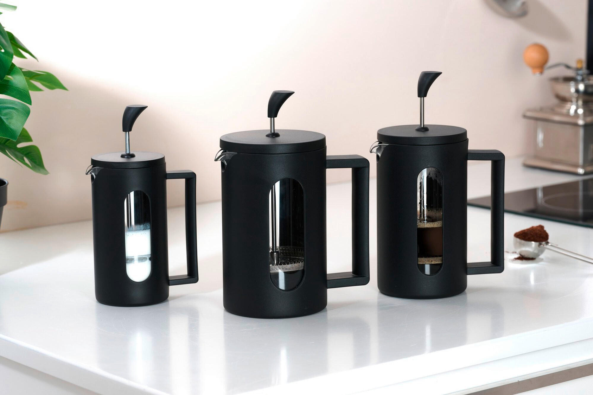 APARAT SPUMARE LAPTE - străveziu/negru, Basics, sticlă (11/9/19cm)