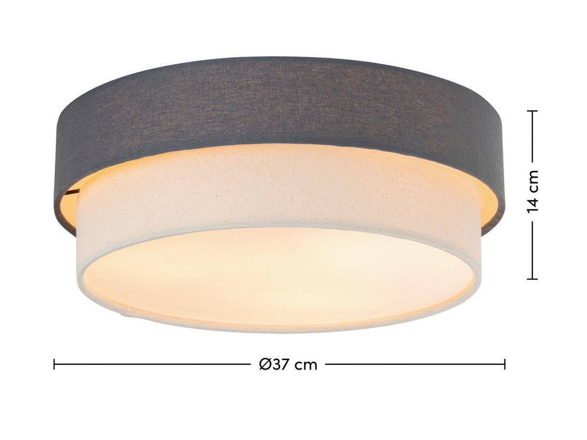 DECKENLEUCHTE  37/13 cm    - Weiss/Anthrazit, Design, Kunststoff/Textil (37/13cm) - Novel