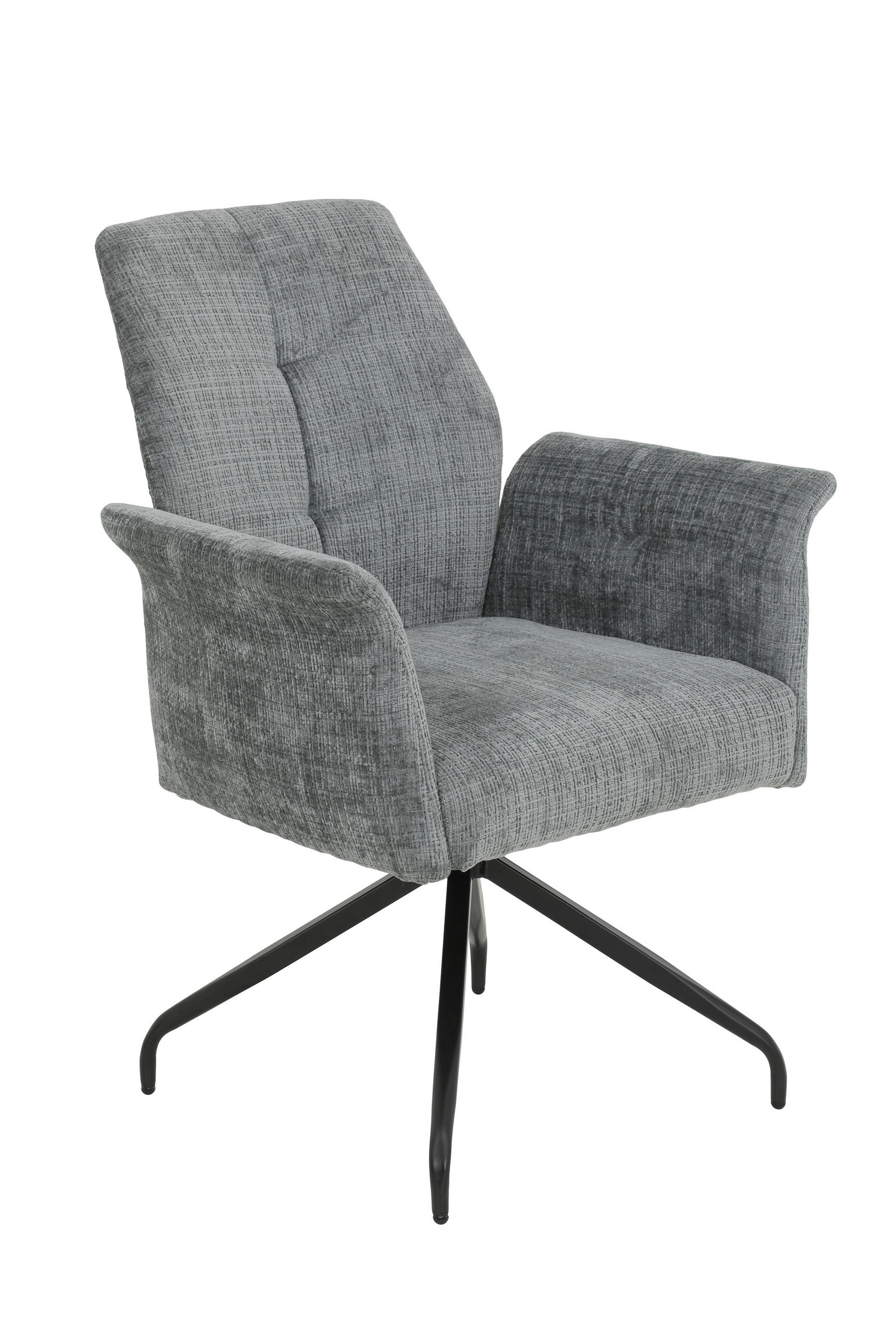 ARMLEHNSTUHL 1 Stück erweiterbar, Sitzfläche 360° drehbar, inklusive Armlehnen, ergonomische Rückenlehne, gepolsterte Armlehnen Webstoff, Mikrofaser  - Hellgrau/Schwarz, MODERN, Textil/Metall (71/93/68cm) - MID.YOU