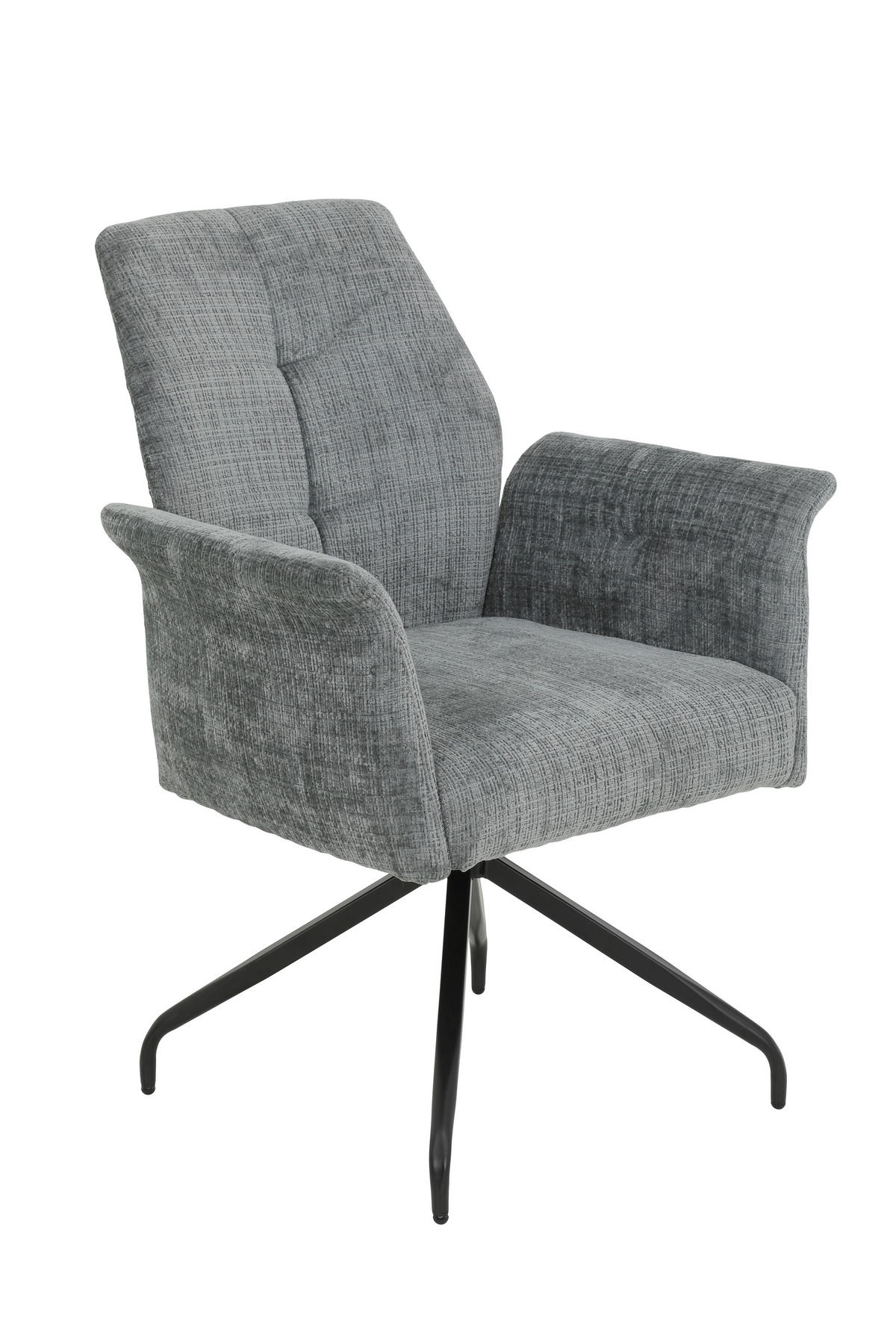 ARMLEHNSTUHL 1 Stück erweiterbar, Sitzfläche 360° drehbar, inklusive Armlehnen, ergonomische Rückenlehne, gepolsterte Armlehnen Webstoff, Mikrofaser  - Hellgrau/Schwarz, MODERN, Textil/Metall (71/93/68cm) - MID.YOU
