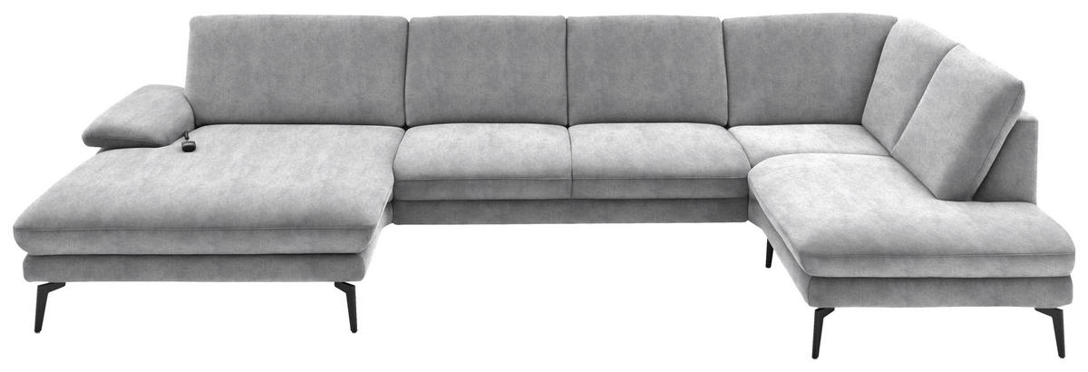 WOHNLANDSCHAFT in Velours Hellgrau  - Hellgrau/Schwarz, Design, Textil/Metall (180/344/208cm) - Dieter Knoll