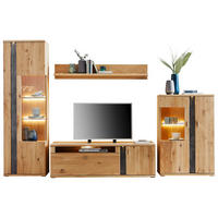 WOHNWAND Turego  in Eichefarben  327,4/208,6/50,2 cm  - Eichefarben/Silberfarben, KONVENTIONELL, Glas/Holz (327,4/208,6/50,2cm) - Voleo