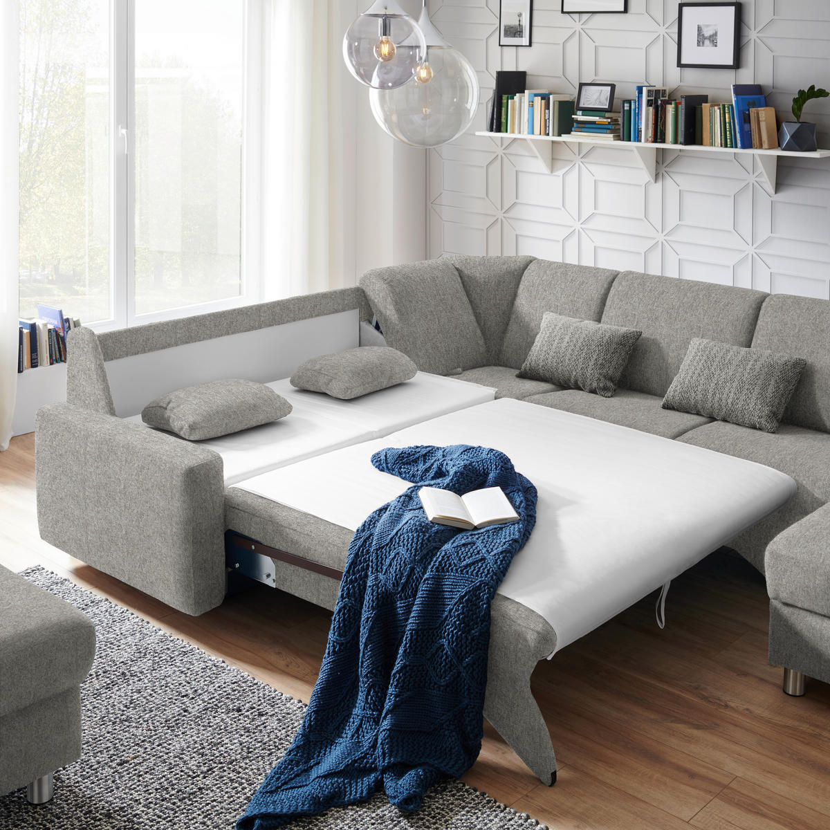 WOHNLANDSCHAFT in Chenille Hellgrau  - Hellgrau/Alufarben, KONVENTIONELL, Kunststoff/Textil (236/322/158cm) - Sedda