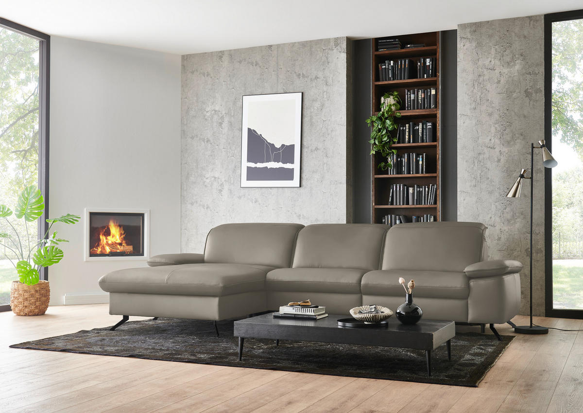 ECKSOFA  Echtleder Cappuccino  - Schwarz/Cappuccino, Design, Leder/Metall (169/307cm) - Beldomo Premium