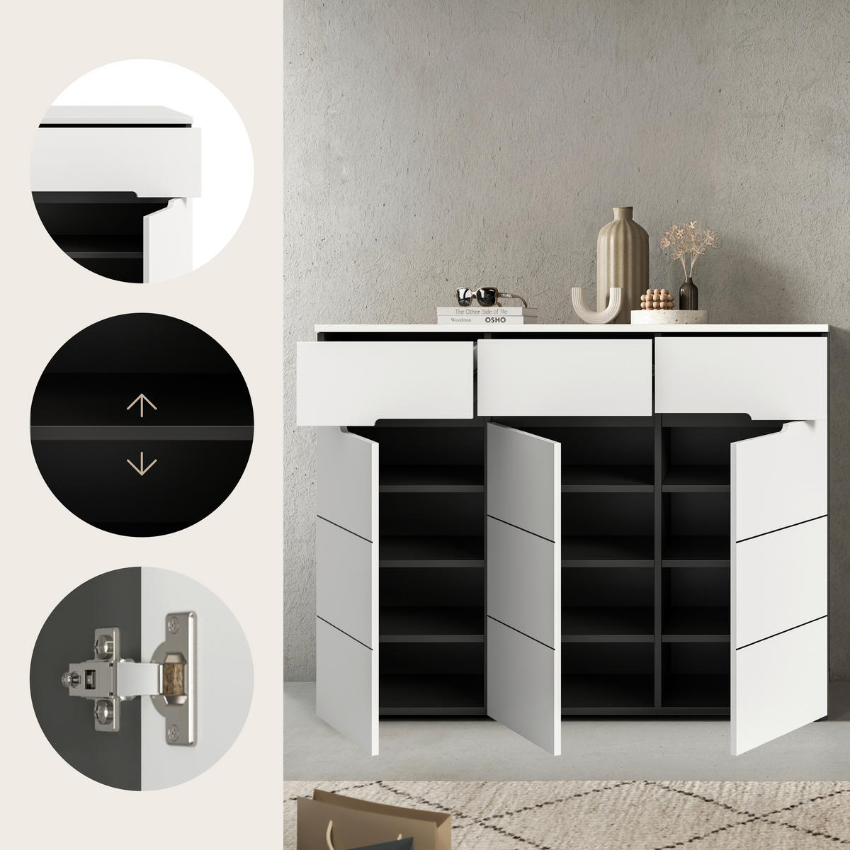 SCHUHSCHRANK  in 120/94/37 cm  - Schwarz/Weiß, Design, Holzwerkstoff/Kunststoff (120/94/37cm) - Livetastic