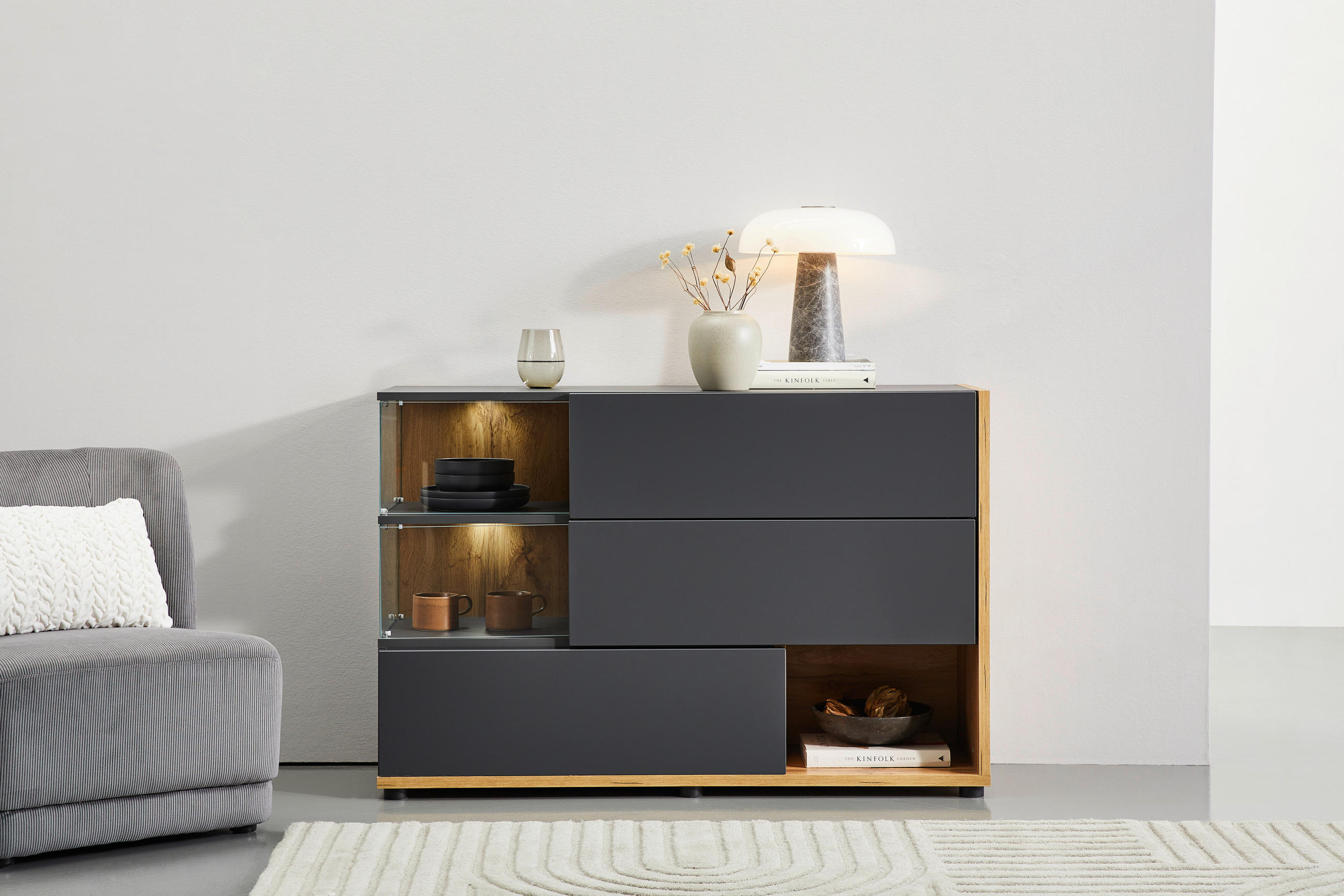 KOMMODE in 120/77/40 cm - Anthrazit/Eiche Wotan, Design, Holzwerkstoff/Kunststoff (120/77/40cm) - MID.YOU