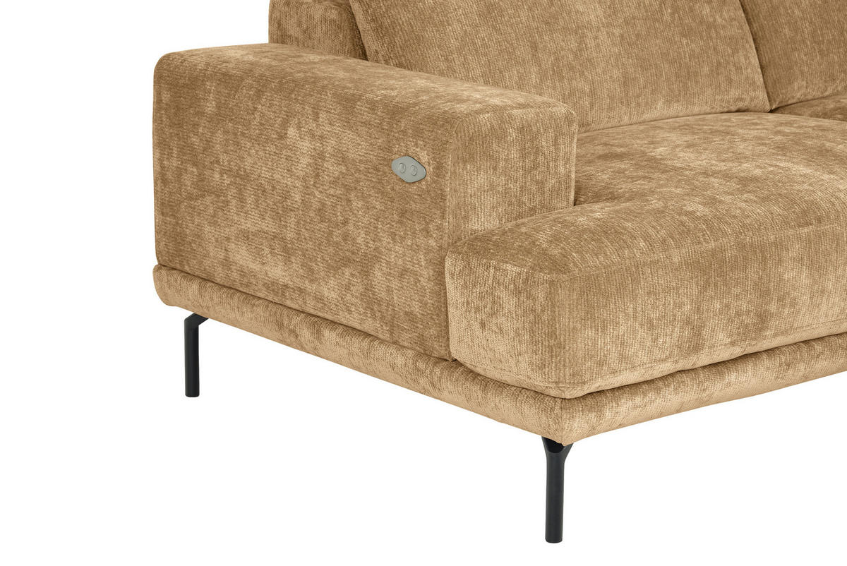 ECKSOFA Hellbraun Chenille Kopfteilverstellung, Sitztiefenverstellung  - Hellbraun/Schwarz, Design, Textil/Metall (307/243cm) - Xora