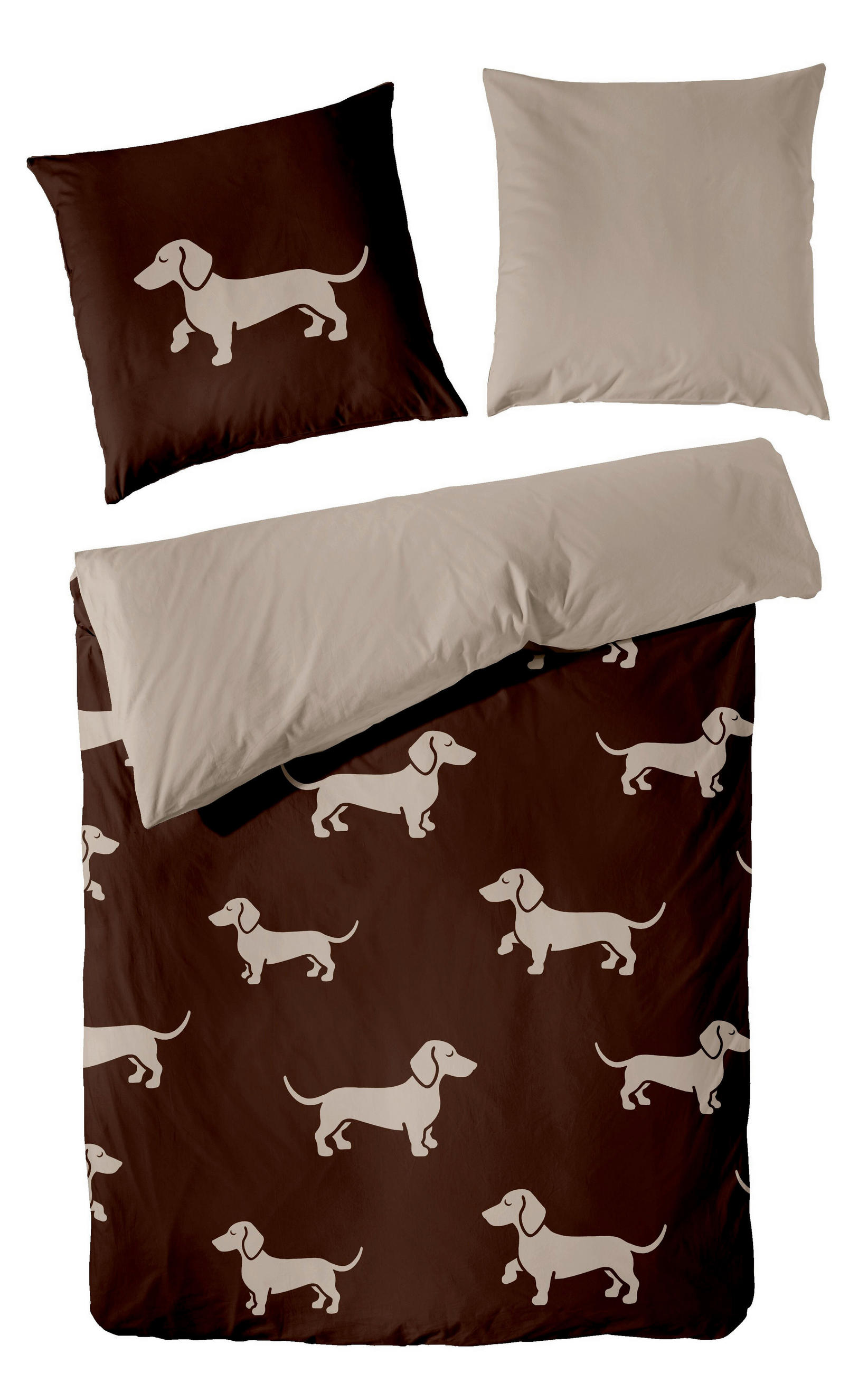 BETTWÄSCHE 2-teilig Herbst Winter 26/27 Satin 135/200 cm  - Beigebraun, Design, Textil (135/200cm)