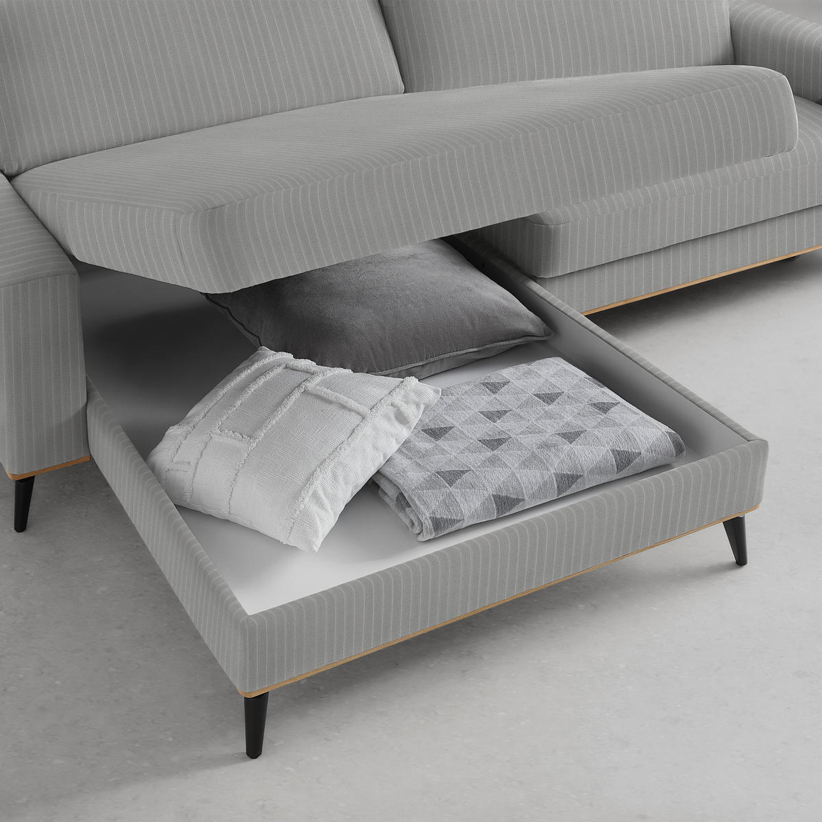 ECKSOFA Chenille, Cord Grau  - Schwarz/Grau, Konventionell, Holz/Textil (167/87/234cm) - MID.YOU