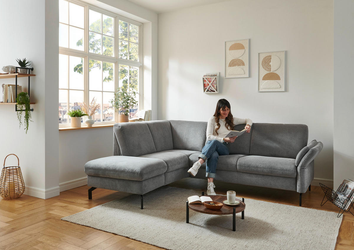 ECKSOFA in Flachgewebe Grau  - Schwarz/Grau, Konventionell, Textil/Metall (190/241cm) - Beldomo Comfort
