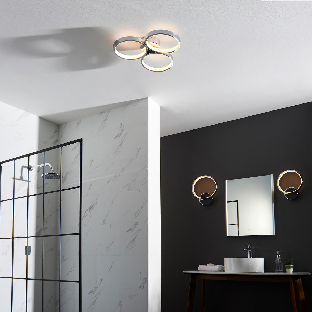 BADEZIMMER-DECKENLEUCHTE  50/6.5 cm    - Chromfarben/Nickelfarben, Design, Metall (50/6.5cm) - ENDON