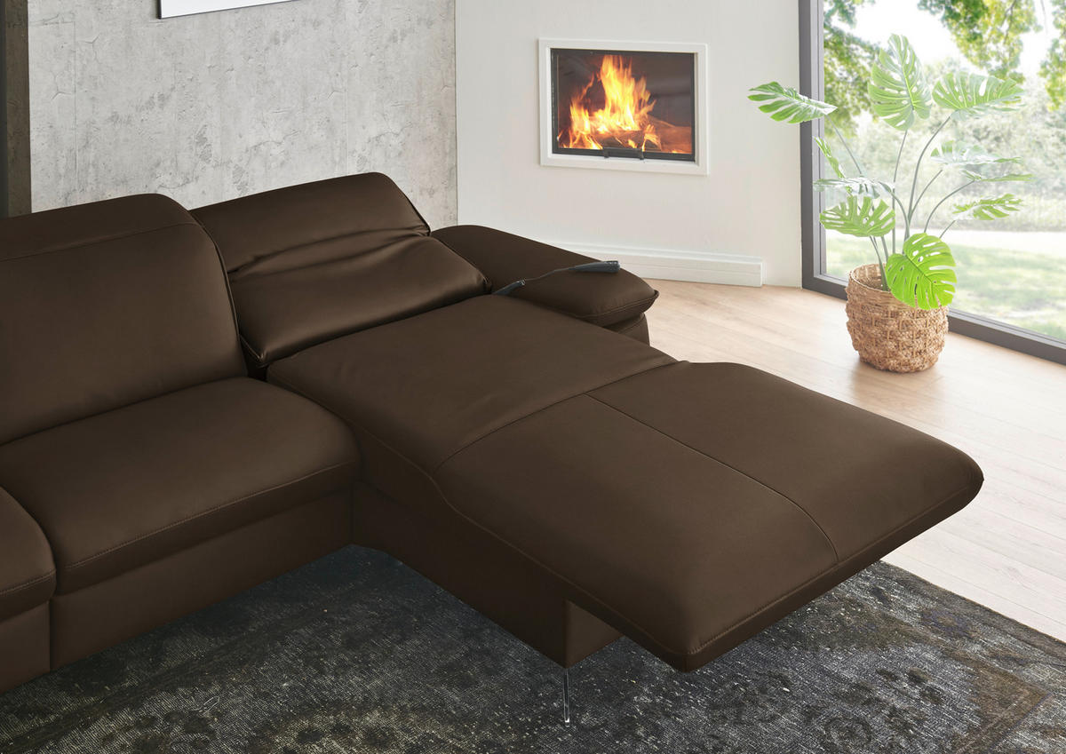 ECKSOFA  Echtleder Dunkelbraun  - Dunkelbraun/Schwarz, Design, Leder/Metall (307/169cm) - Beldomo Premium