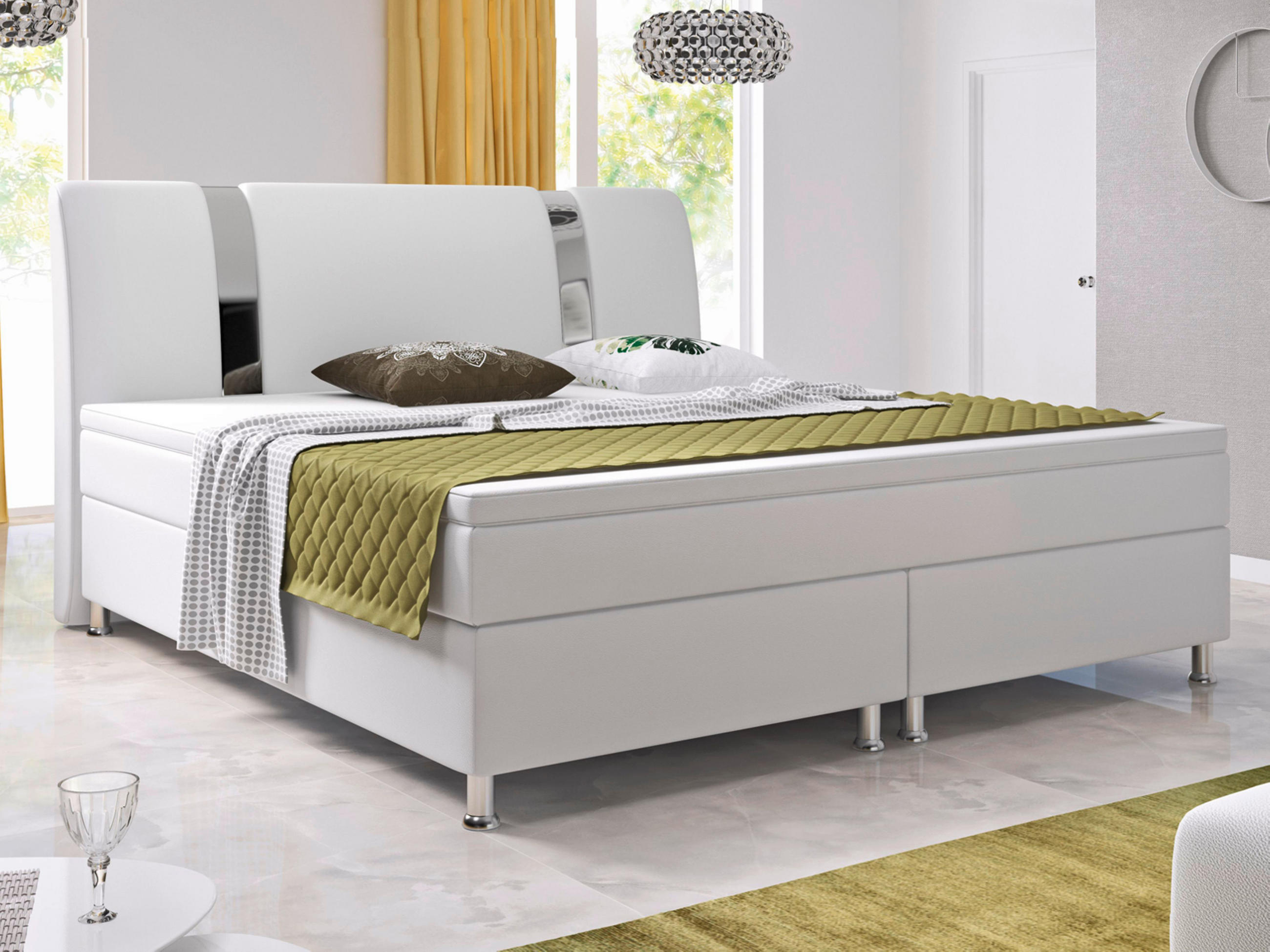 BOXSPRINGBETT  in Weiß  - Silberfarben/Weiß, KONVENTIONELL, Leder/Textil (180/115/210cm) - MID.YOU