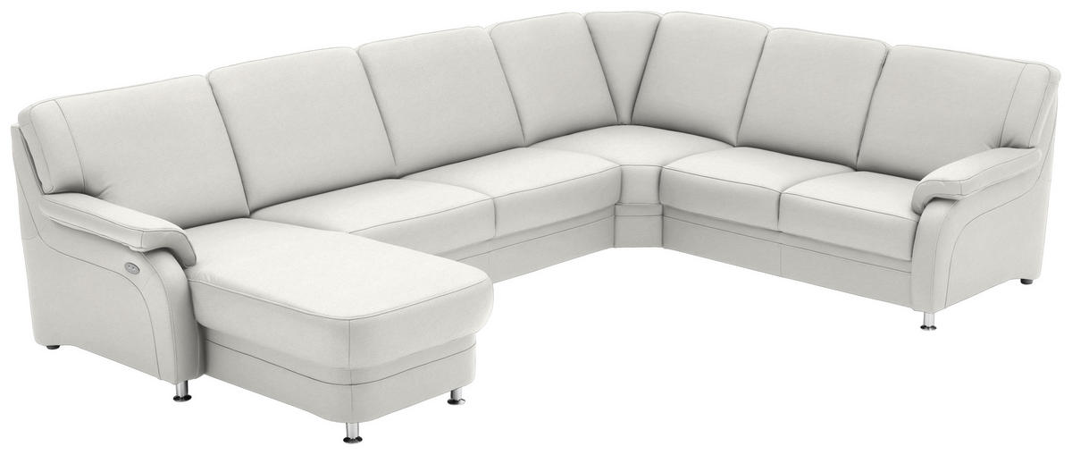 WOHNLANDSCHAFT Echtleder Weiss  - Weiss/Alufarben, Konventionell, Leder/Metall (165/329/239cm) - Beldomo Premium