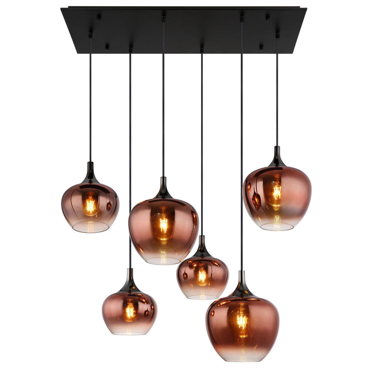 HÄNGELEUCHTE 86/42/120 cm    - Schwarz/Kupferfarben, Basics, Glas/Metall (86/42/120cm) - Globo