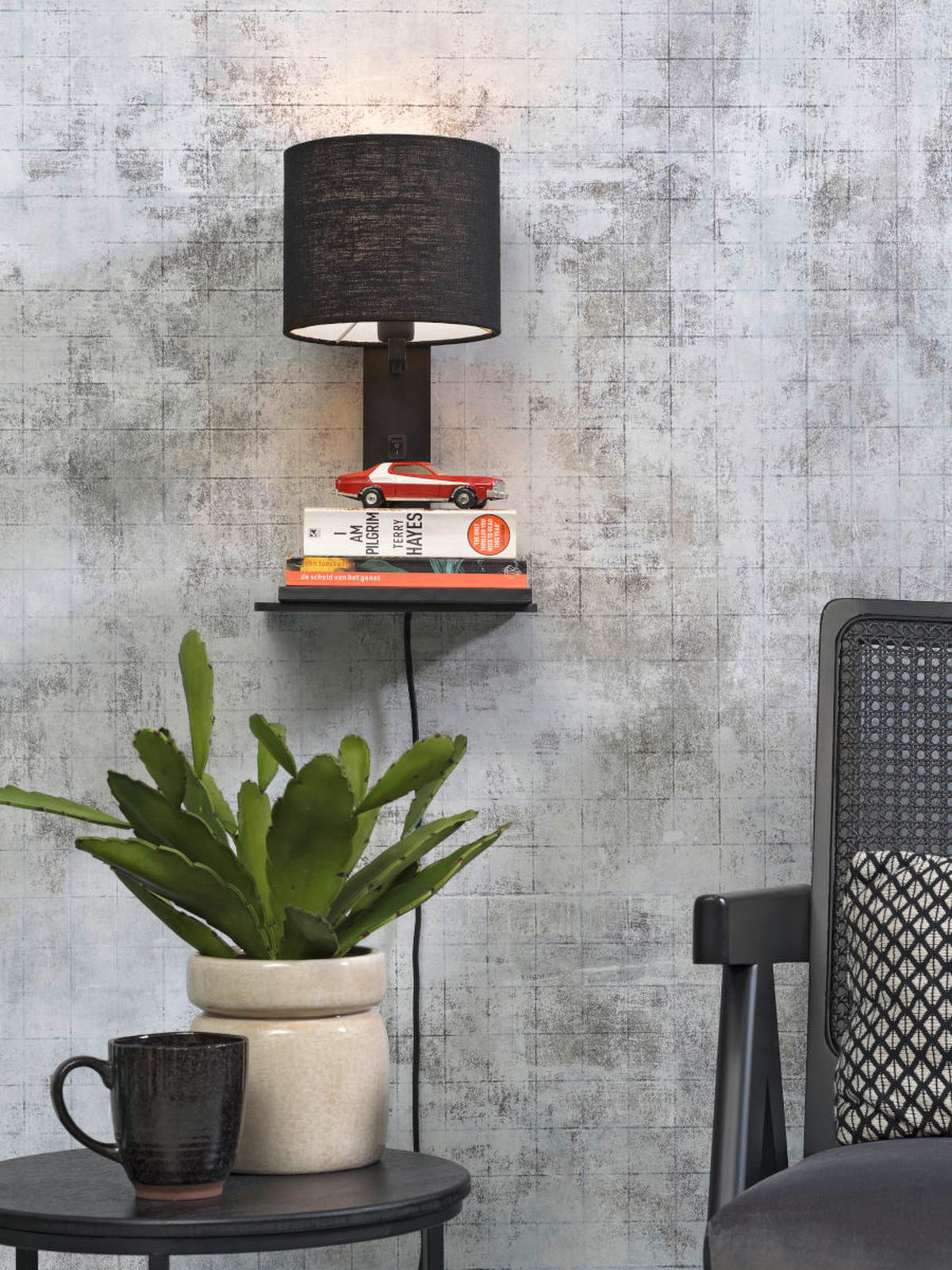 WANDLEUCHTE GOOD&MOJO  19/24/36 cm  - Schwarz, Trend, Holz/Textil (19/24/36cm) - Good & Mojo