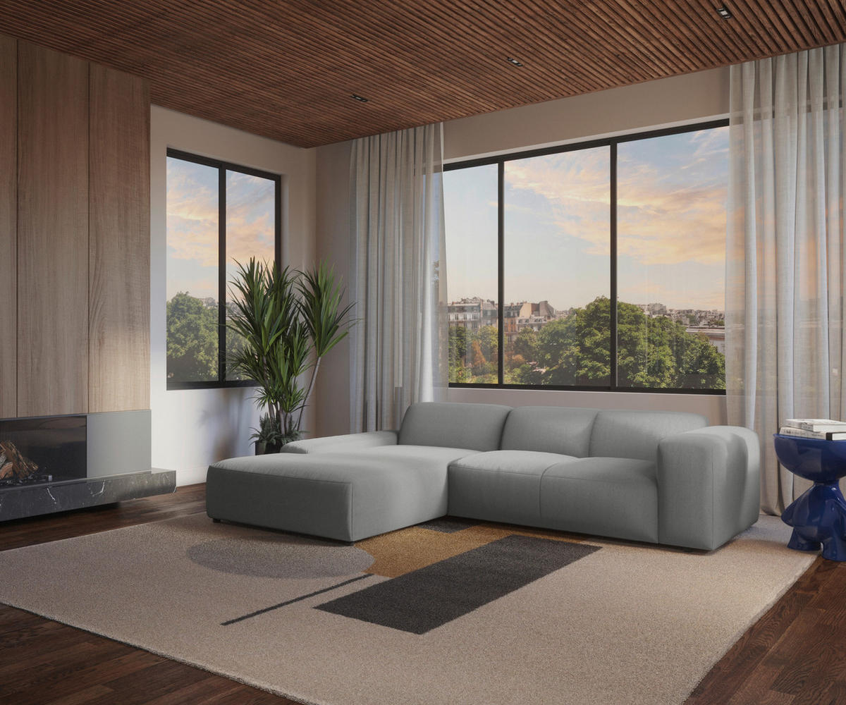 ECKSOFA HANNAH Hellgrau Cord  - Hellgrau/Schwarz, Design, Kunststoff/Textil (200/304cm) - MID.YOU