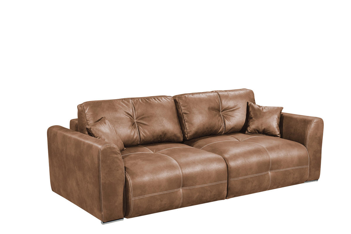 KANAPÉÁGY textil világosbarna  - króm/világosbarna, Modern, műanyag/textil (245/85/115cm) - Livetastic