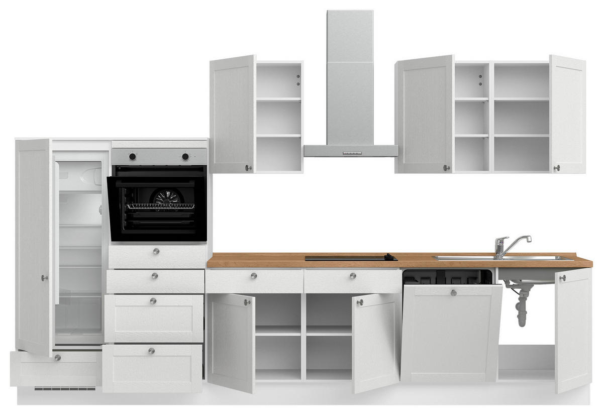 KÜCHENBLOCK Frame 360 cm  in Weiß, Eichefarben  - Edelstahlfarben/Eichefarben, MODERN, Holzwerkstoff/Metall (360cm) - Nobilia