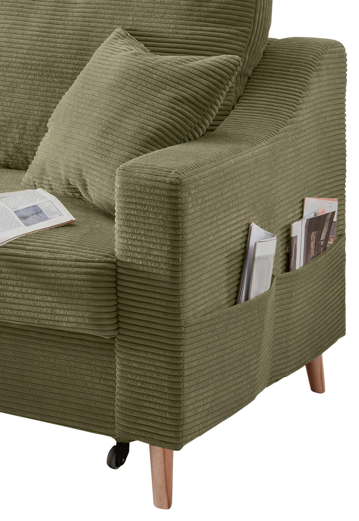 Ecksofa "VALENTINA" in Cord Olivgrün  - Naturfarben/Olivgrün, Design, Holz/Textil (150/228cm) - P & B