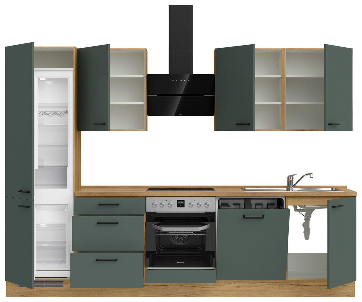 KÜCHENBLOCK Easytouch 300 cm  in Eichefarben, Dunkelgrün  - Dunkelgrün/Eichefarben, MODERN, Holzwerkstoff/Metall (300cm) - Nobilia