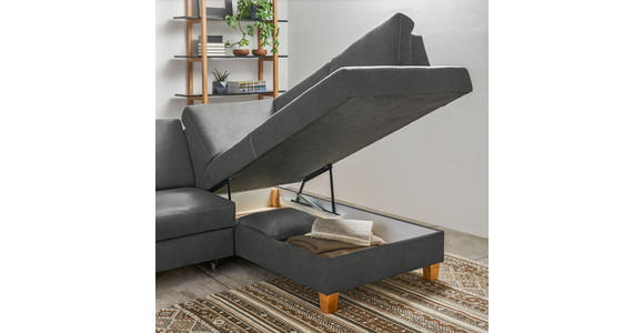 ECKSOFA in Flachgewebe Hellgrau  - Eichefarben/Hellgrau, Design, Holz/Textil (253/185cm) - Cantus