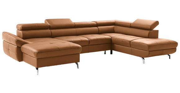 WOHNLANDSCHAFT Currygelb Echtleder - Currygelb/Silberfarben, Design, Leder/Metall (170/340/220cm) - Novel