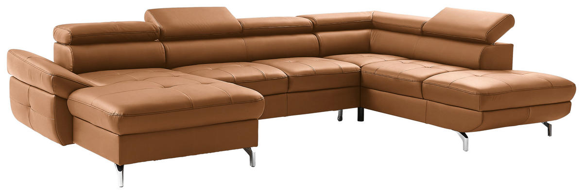 WOHNLANDSCHAFT in Echtleder Currygelb  - Currygelb/Silberfarben, Design, Leder/Metall (170/340/220cm) - Novel