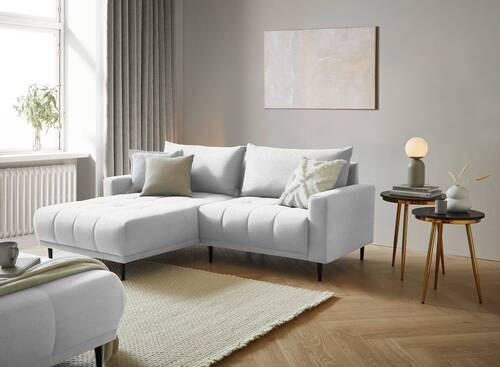 ECKSOFA in Flachgewebe Weiss  - Weiss/Schwarz, Design, Holz/Textil (215/160cm) - Stylife