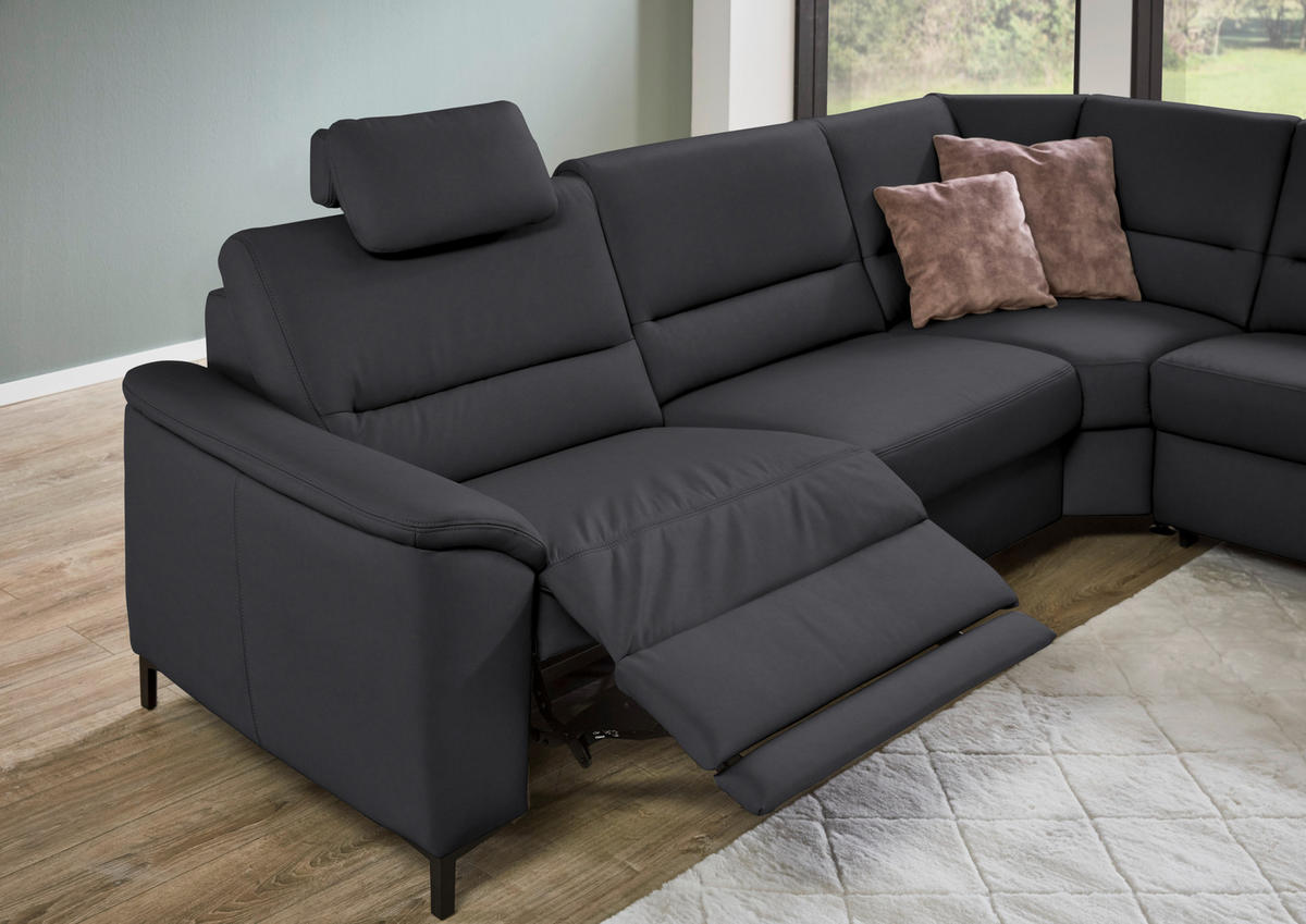 ECKSOFA Echtleder Anthrazit  - Anthrazit/Schwarz, Konventionell, Leder/Metall (290/249cm) - Beldomo Premium