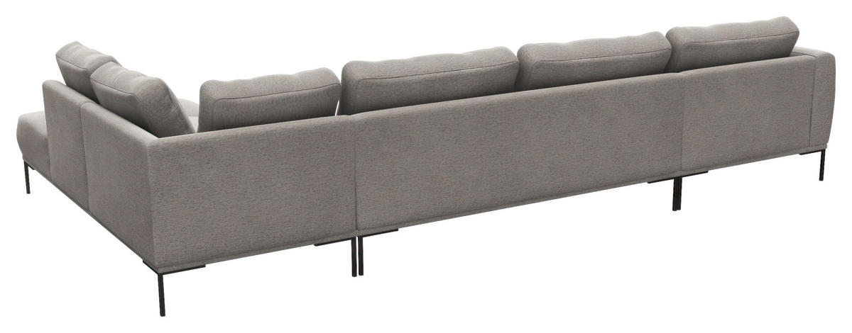 WOHNLANDSCHAFT Grau Webstoff, Flachgewebe  - Schwarz/Grau, Design, Textil/Metall (148/376/206cm) - Livetastic