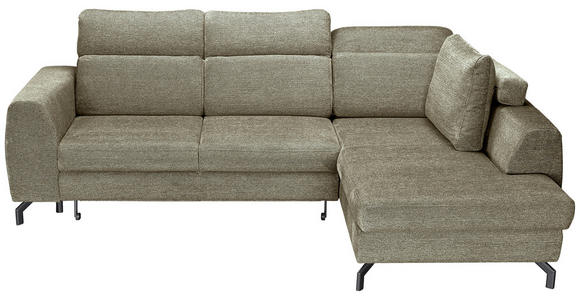 ECKSOFA Olivgrün Chenille  inkl. Zierkissen, Bettkasten, Schlaffunktion, Rücken echt, Kopfteilverstellung, Liegefläche im Originalstoff  - Schwarz/Olivgrün, KONVENTIONELL, Textil/Metall (266/185cm) - Carryhome