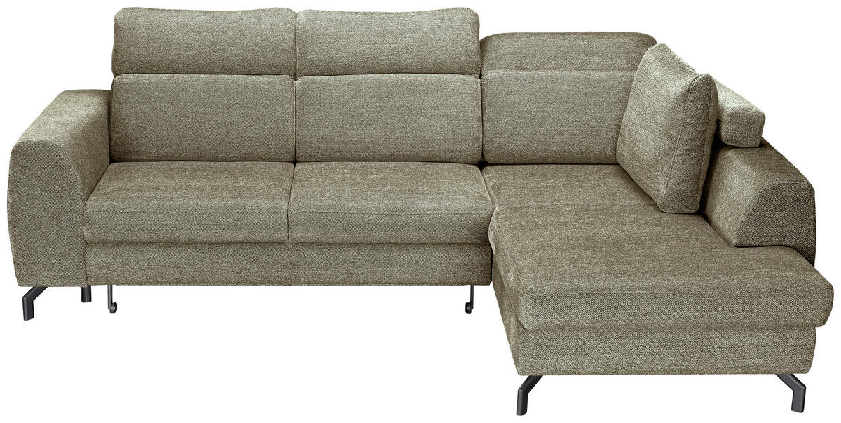 ECKSOFA Olivgrün Chenille  - Schwarz/Olivgrün, KONVENTIONELL, Textil/Metall (240/185cm) - Carryhome