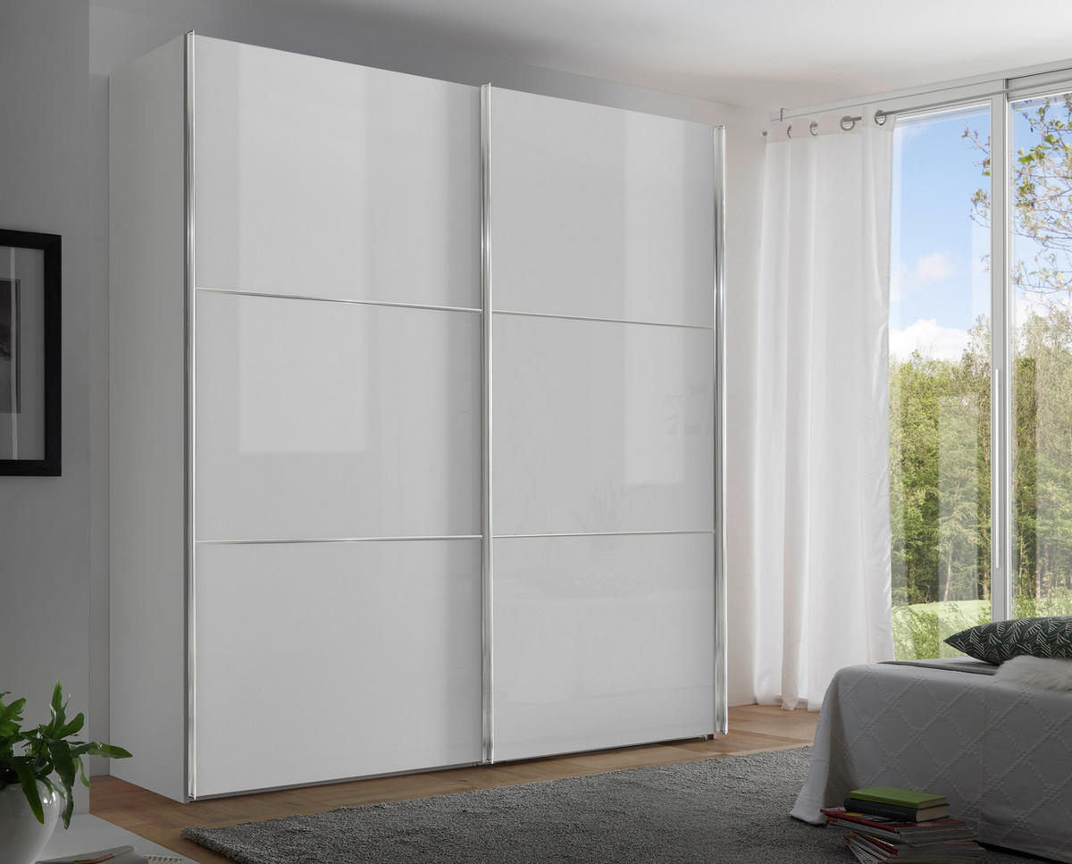 SCHWEBETÜRENSCHRANK in Weiss  - Chromfarben/Weiss, Konventionell, Glas/Holzwerkstoff (200/222/68cm) - Moderano