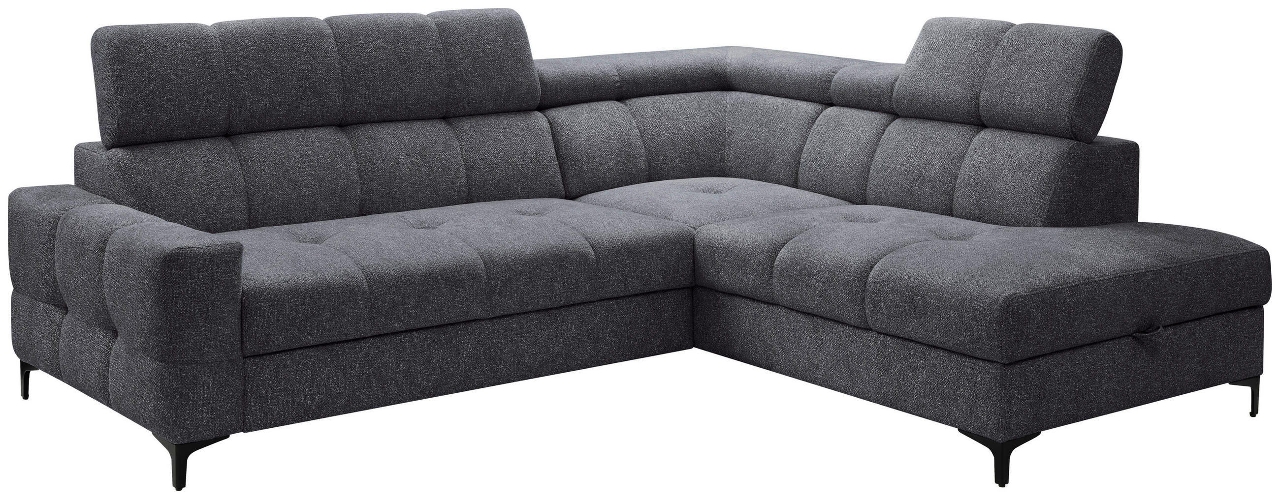 ECKSOFA in Struktur Dunkelgrau  - Dunkelgrau/Schwarz, Modern, Textil/Metall (254/212cm) - Carryhome
