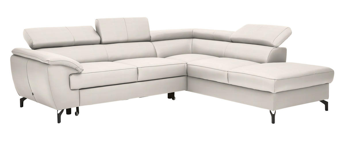 ECKSOFA in Lederlook Kombination Echtleder/Lederlook Ecru  - Ecru/Schwarz, Design, Leder/Textil (256/220cm) - Celina Home