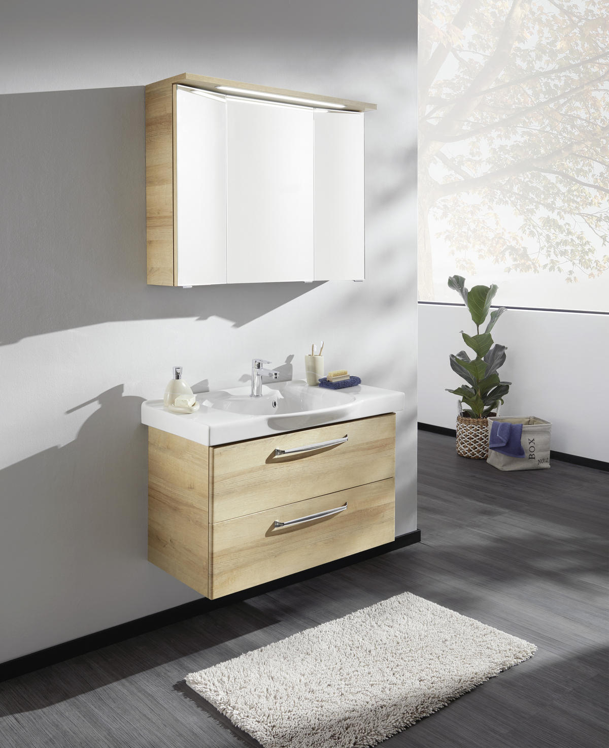 BADEZIMMER  in 92 cm  - Eichefarben/Weiß, KONVENTIONELL, Keramik/Holzwerkstoff (92cm) - Sadena