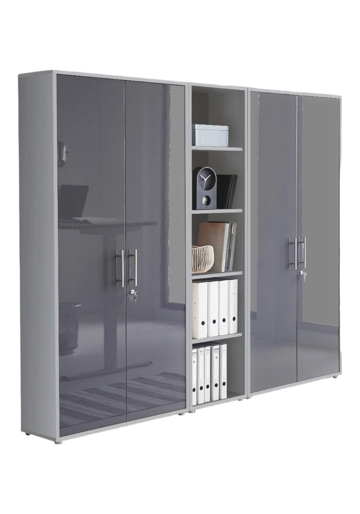 AKTENSCHRANK Grau, Anthrazit Hochglanz  - Anthrazit Hochglanz/Grau, MODERN, Holzwerkstoff (212,9/185,6/33cm) - MID.YOU