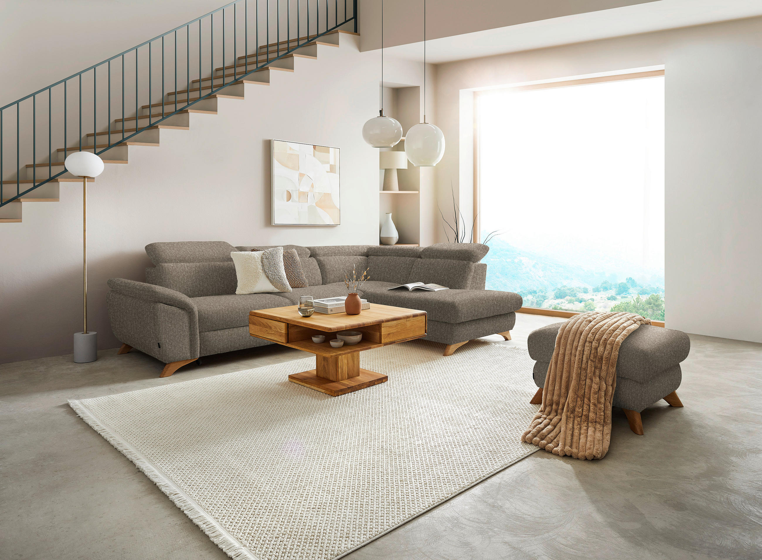 ECKSOFA in Chenille Graubraun  287/212 cm  - Eichefarben/Graubraun, MODERN, Holz/Textil (287/212cm) - Valnatura