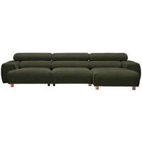 ECKSOFA in Velours Dunkelgrün  - Dunkelgrün/Buchefarben, Design, Holz/Textil (329/150cm) - Lomoco