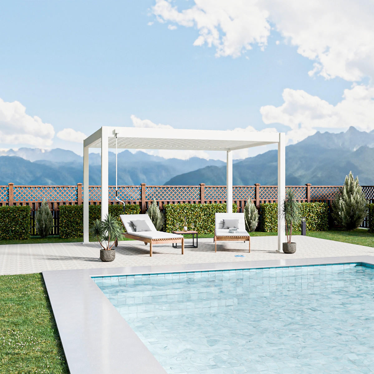 PERGOLA 300/255/400 cm   - Weiß Hochglanz, Basics, Metall (300/255/400cm) - Gardenson
