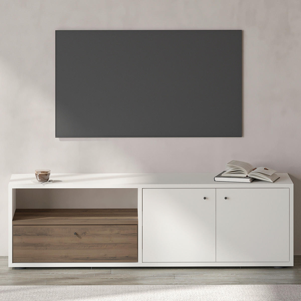 TV-BÄNK 35/42/136 cm  - vit/svart, Design, trämaterial (35/42/136cm) - Livetastic