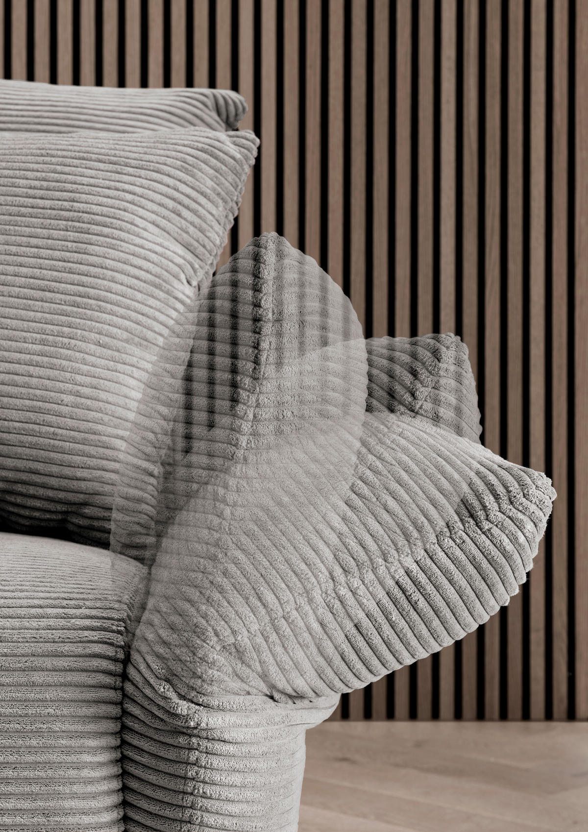 ECKSOFA  in Cord Graubraun  294/256 cm  - Graubraun/Schwarz, Design, Textil/Metall (294/256cm) - Livetastic